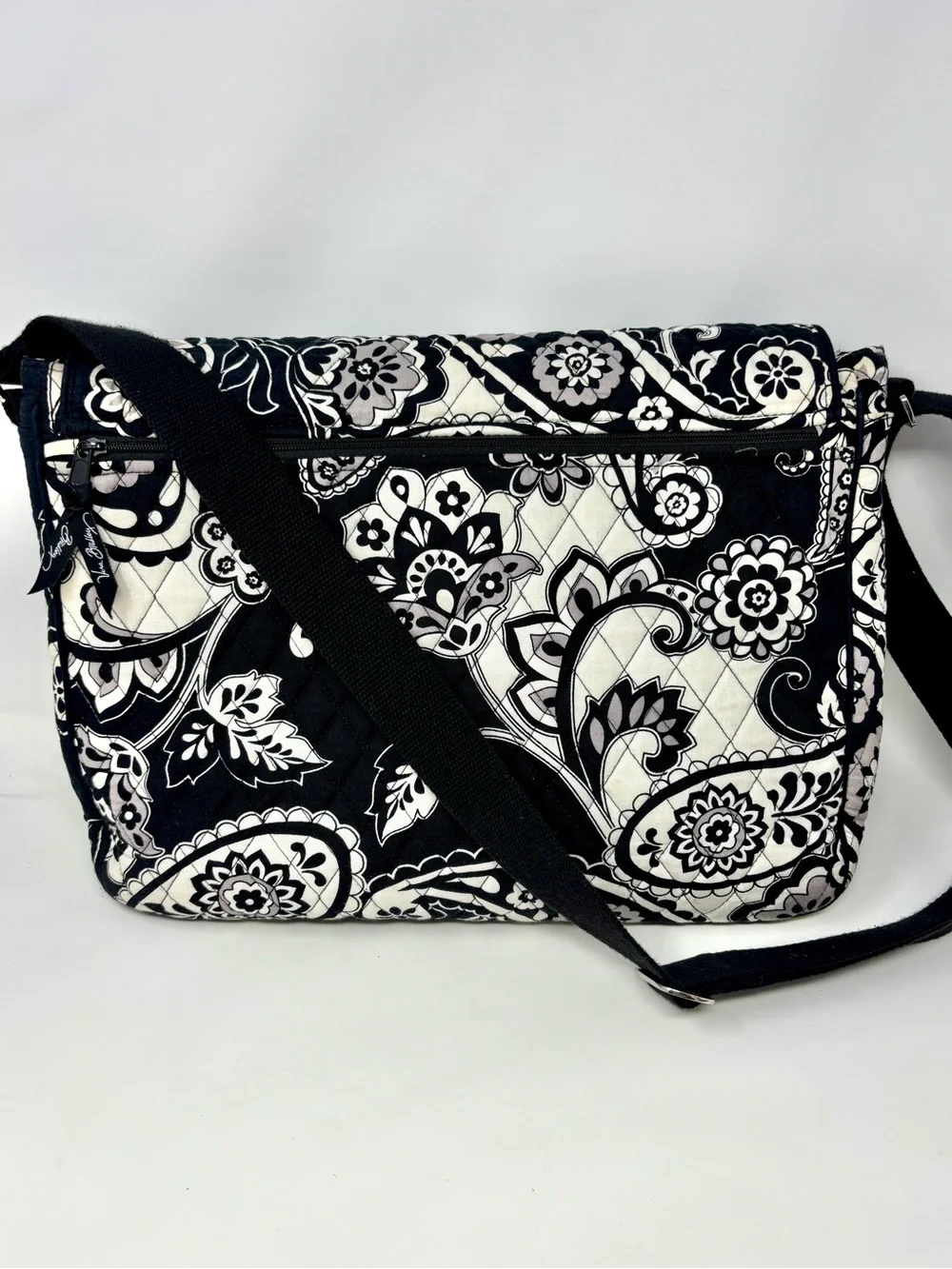 Vera Bradley Midnight Paisley Black White Laptop Tote Crossbody Messenger Bag